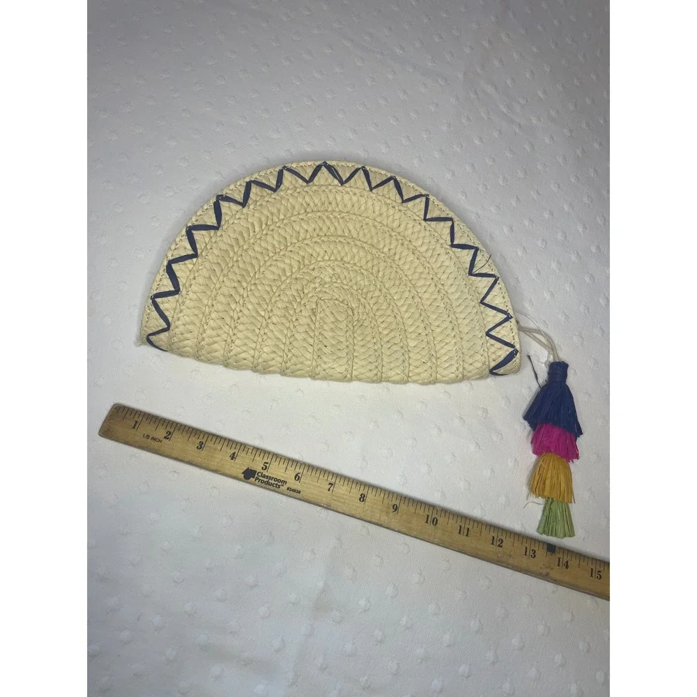 INC International Concepts Straw Taco Clutch Woven Chevron Tassel‎ Bag